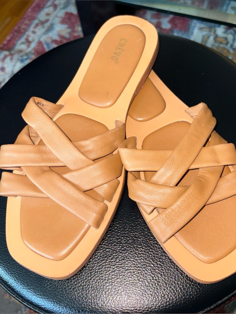Greco Woven Slide Sandals in Tan, leather size8.